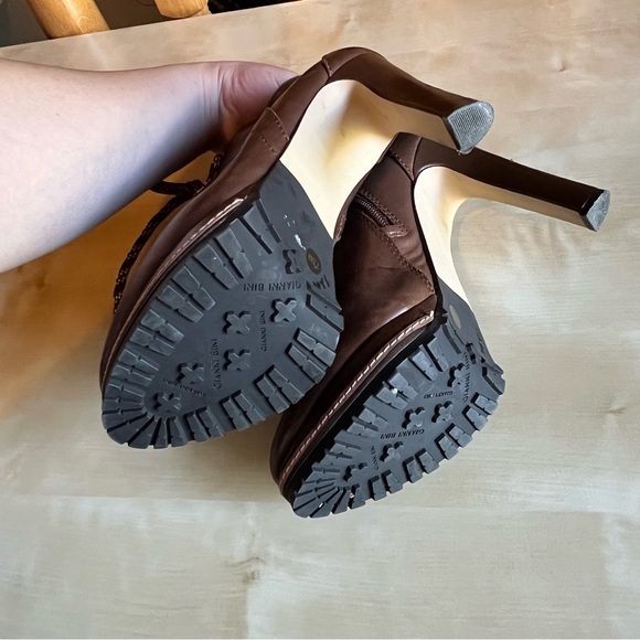 Gianni Bini Women's Lace Up Brown Leather Stiletto Heel Hiking Booties Size 7 - Picture 7 of 10